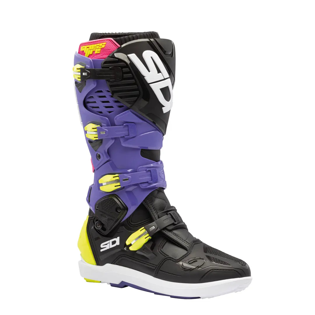 Sidi Crossfire 3 SRS CE Boots Violet / Black / Fluo Yellow FREE UK Delivery, FREE 365 Day Returns | Moto Central