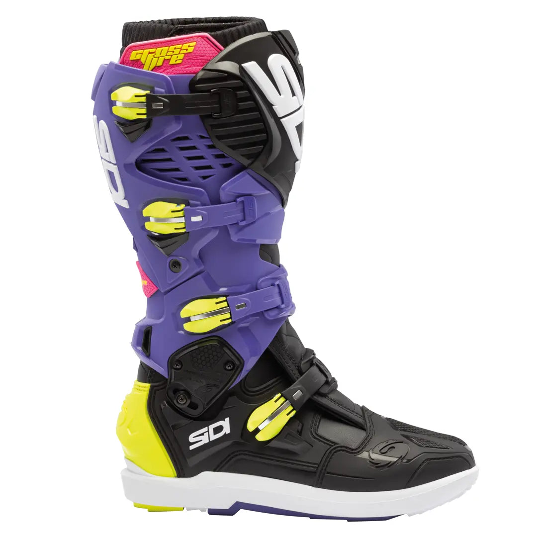 Sidi Crossfire 3 SRS CE Boots Violet / Black / Fluo Yellow FREE UK Delivery, FREE 365 Day Returns | Moto Central