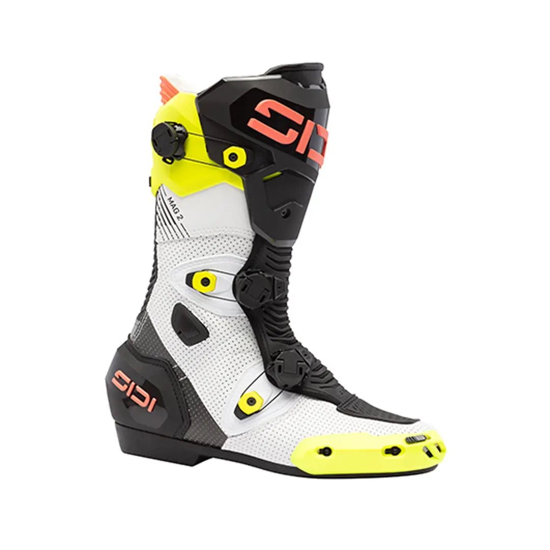 Sidi Mag 2 Air CE Boots Fluo Yellow / Fluo Coral FREE UK Delivery, FREE 365 Day Returns | Moto Central