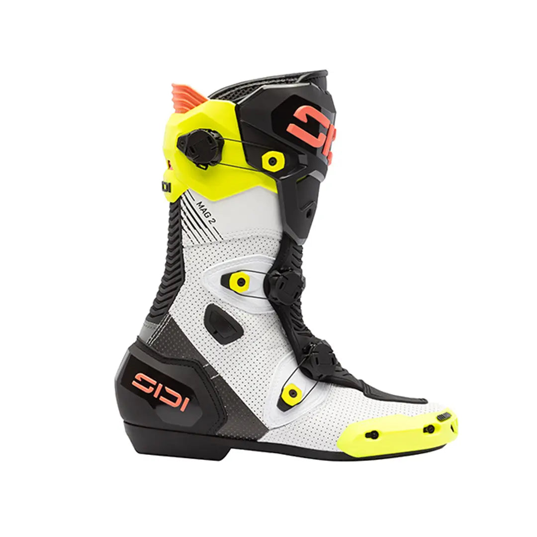 Sidi Mag 2 Air CE Boots Fluo Yellow / Fluo Coral FREE UK Delivery, FREE 365 Day Returns | Moto Central