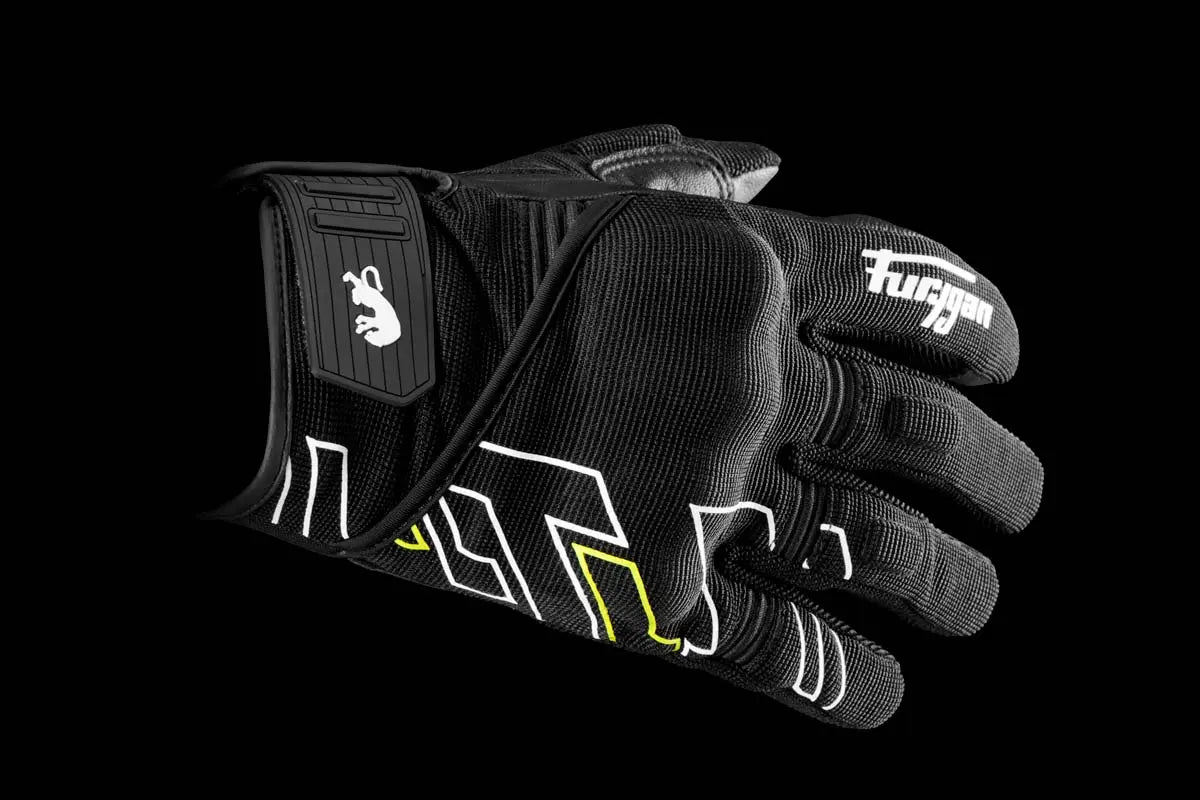 Furygan Jet Neon D3O Textile Gloves Black / White / Fluo Yellow FREE UK Delivery, FREE 365 Day Returns | Moto Central
