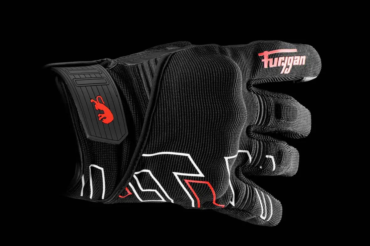 Furygan Jet Neon D3O Textile Gloves Black / White / Red FREE UK Delivery, FREE 365 Day Returns | Moto Central
