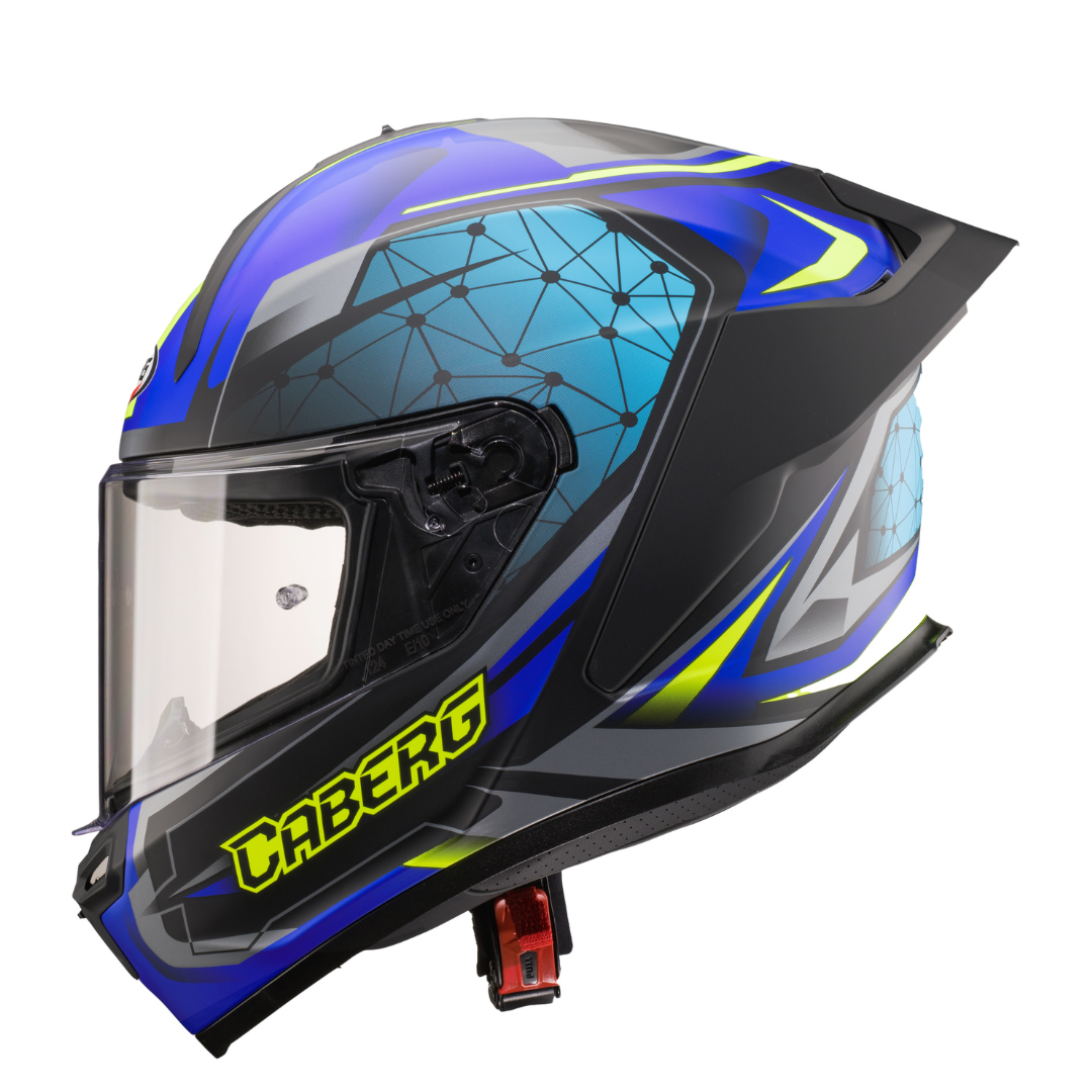 Caberg Roxter Kiso Matt Black, Blue and Fluo Yellow helmet – side profile view