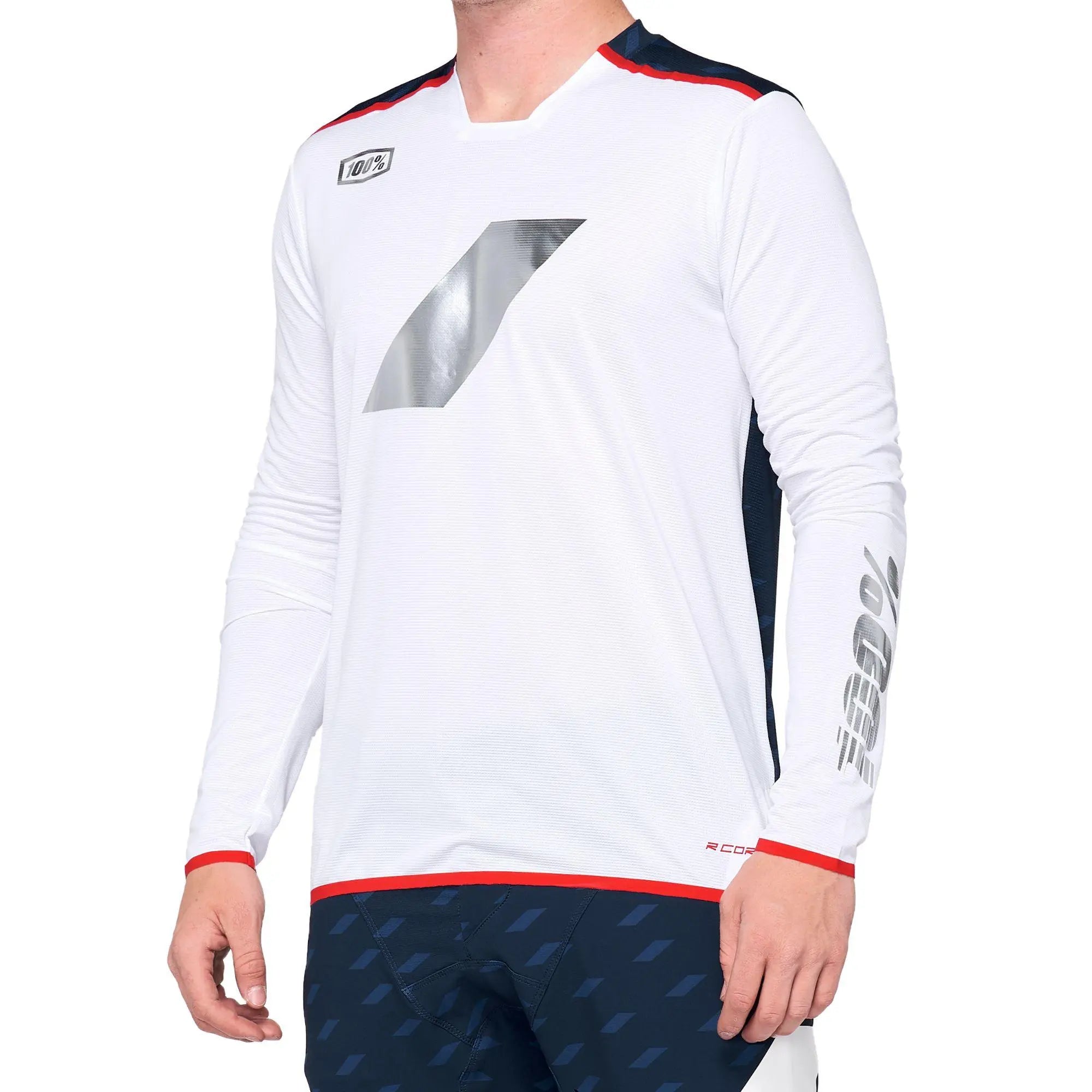 100% R-Core X Limited Edition Jersey White / Navy - FREE UK Shipping, FREE 365 Day Returns | Moto Central