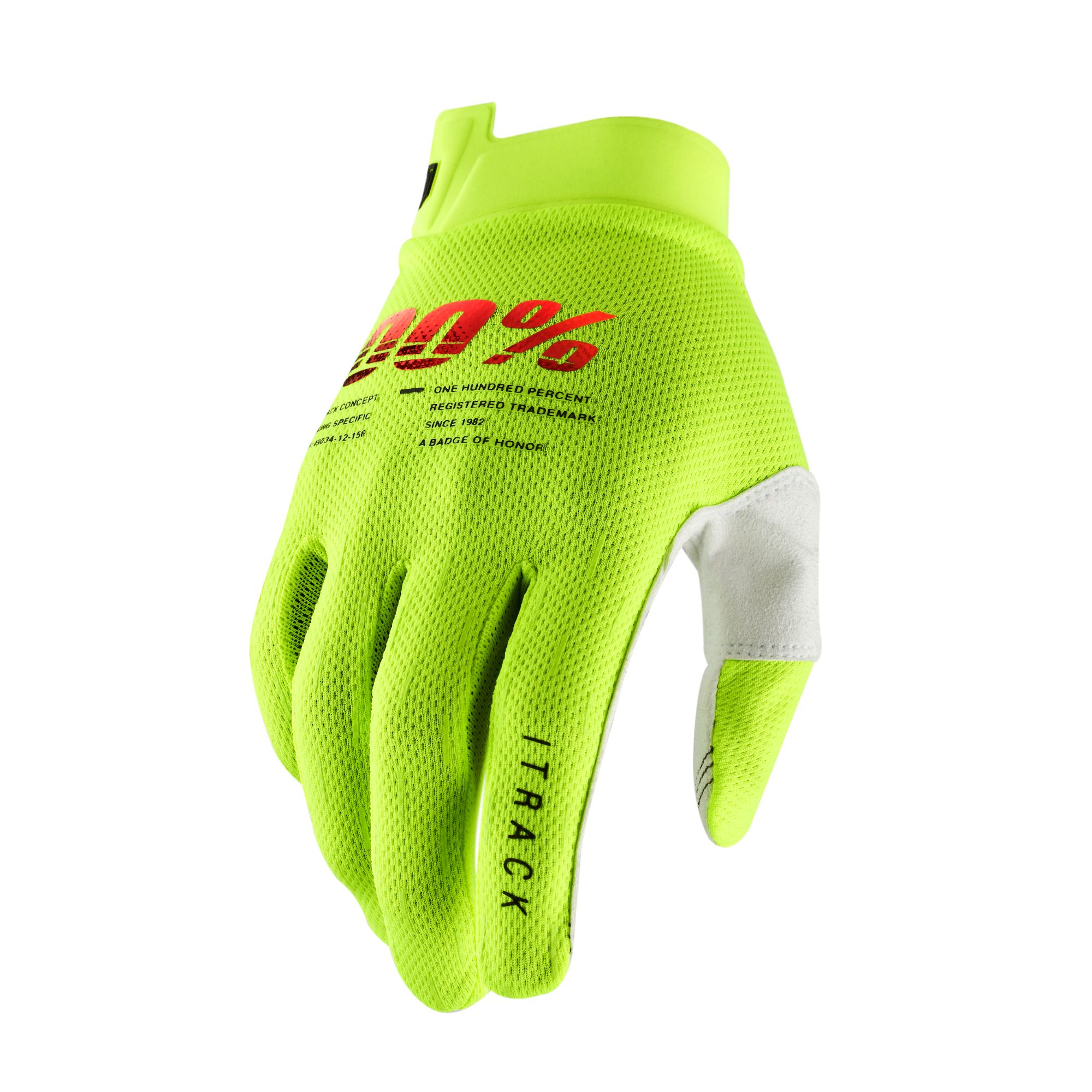 100% iTrack Gloves Fluo Yellow - FREE UK Shipping, FREE 365 Day Returns | Moto Central