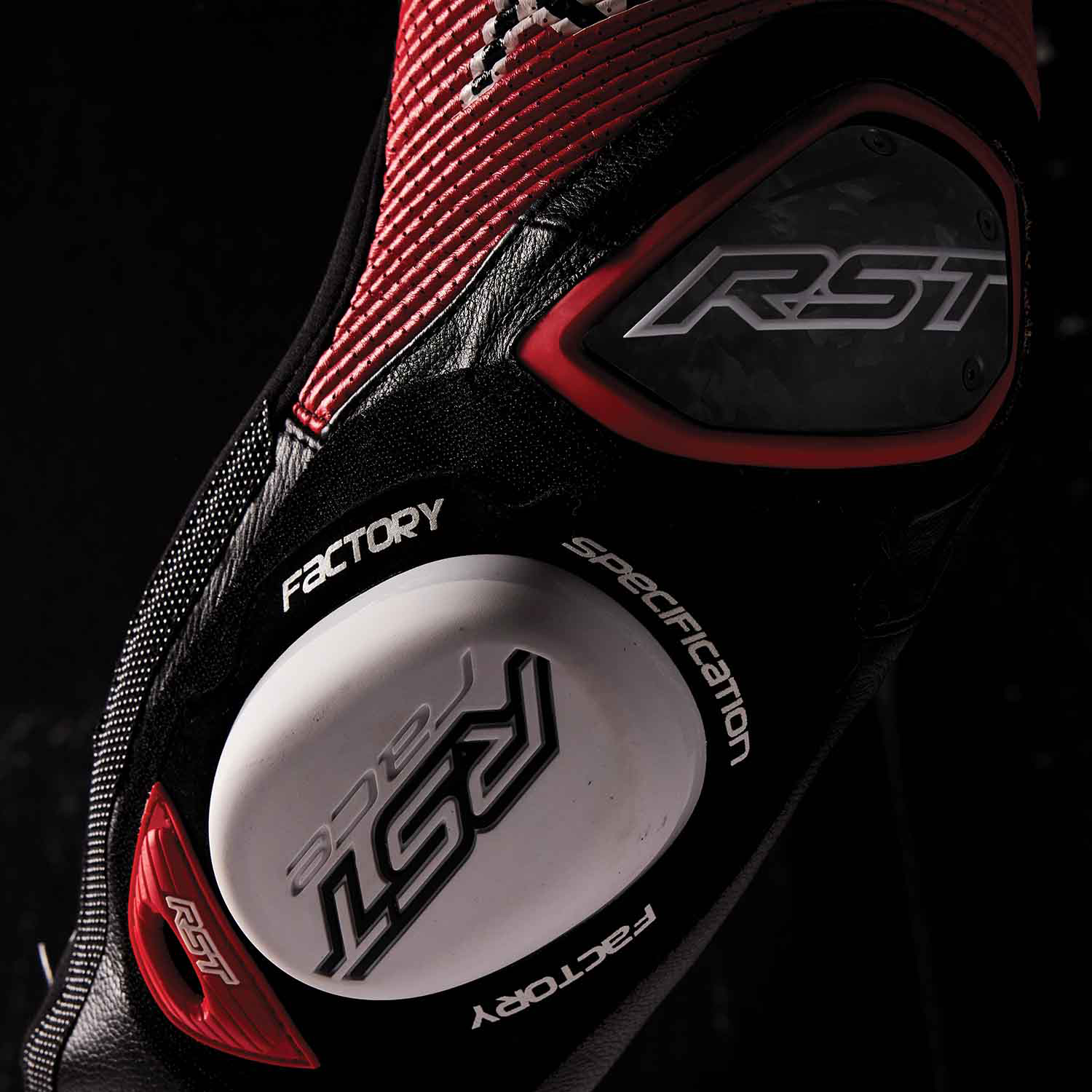 RST Race Dept V4.2 D3O Airbag One Piece Leather Suit Black / Red / White - FREE UK Shipping, FREE 365 Day Returns | Moto Central