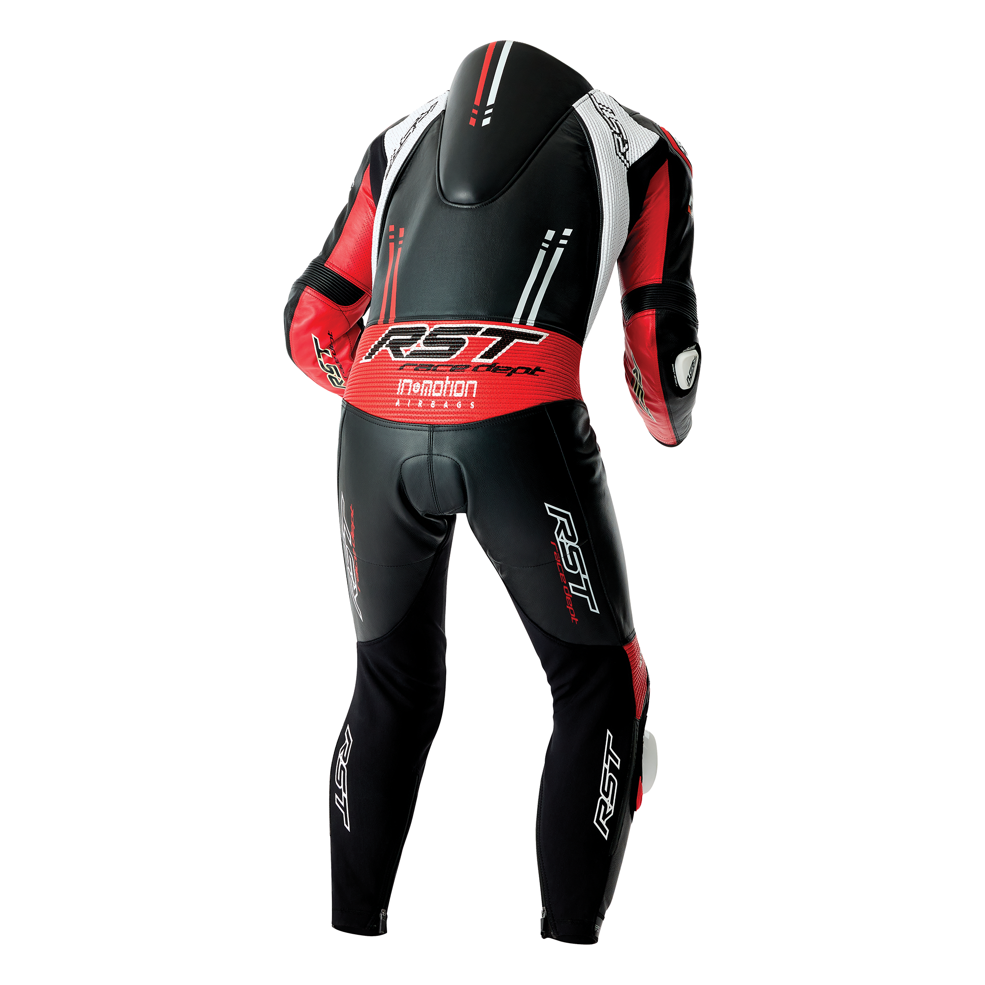 RST Race Dept V4.2 D3O Airbag One Piece Leather Suit Black / Red / White - FREE UK Shipping, FREE 365 Day Returns | Moto Central