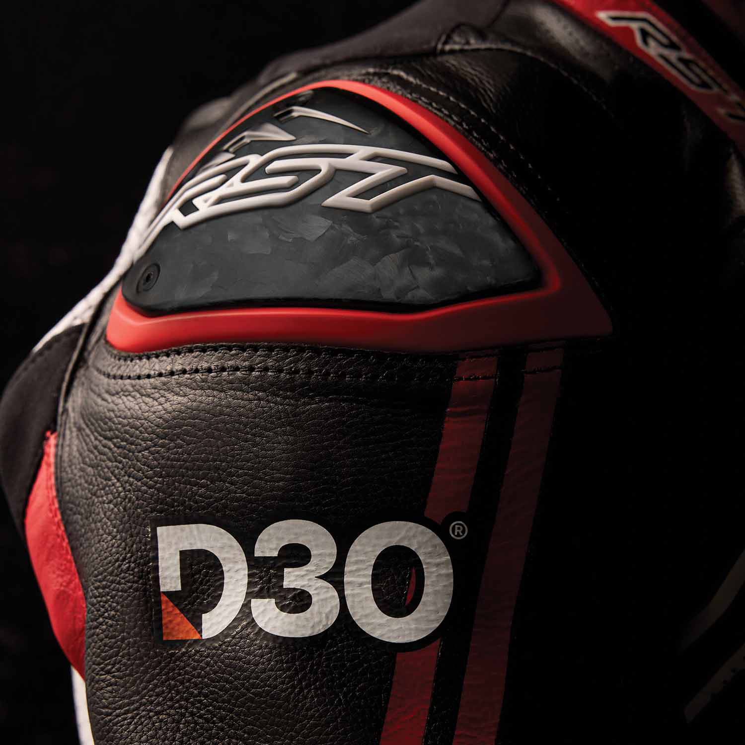 RST Race Dept V4.2 D3O Airbag One Piece Leather Suit Black / Red / White - FREE UK Shipping, FREE 365 Day Returns | Moto Central