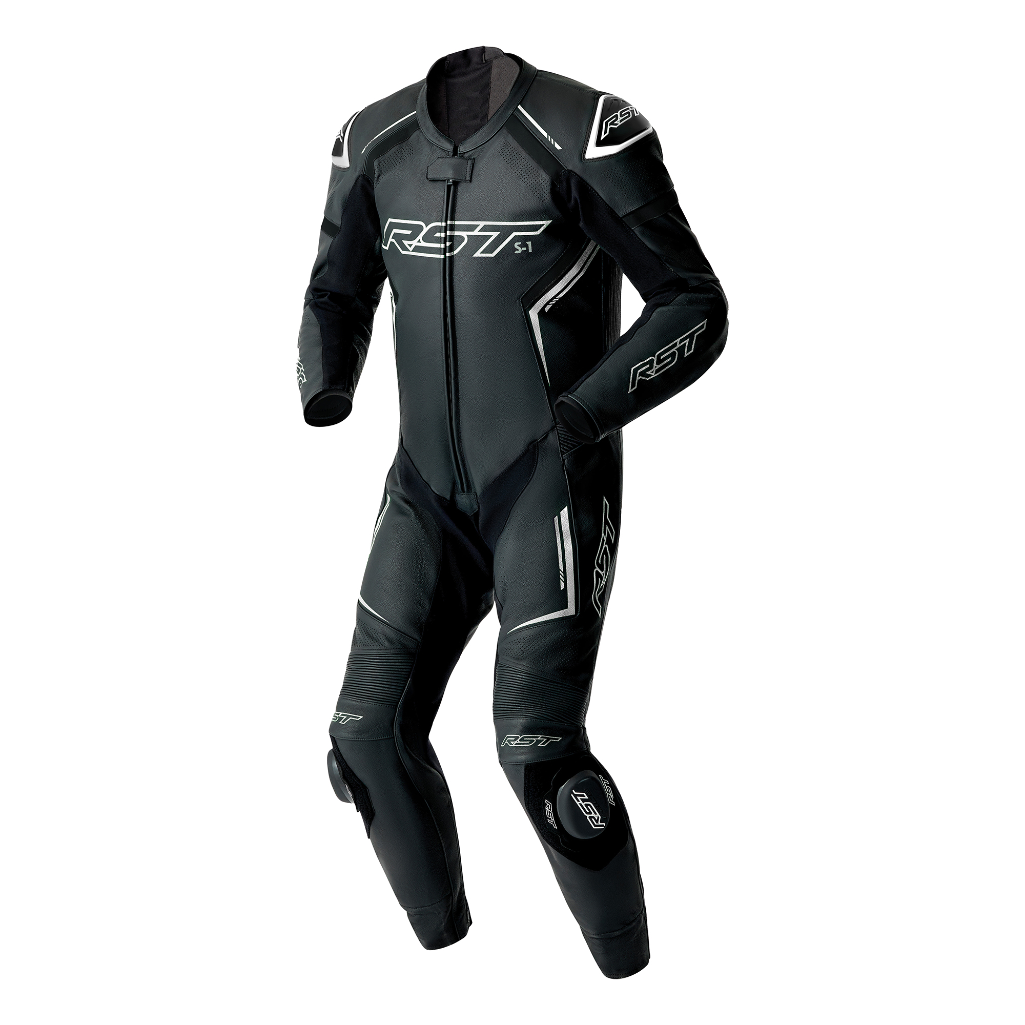 RST S1 D3O One Piece Leather Suit Black / Black / White - FREE UK Shipping, FREE 365 Day Returns | Moto Central