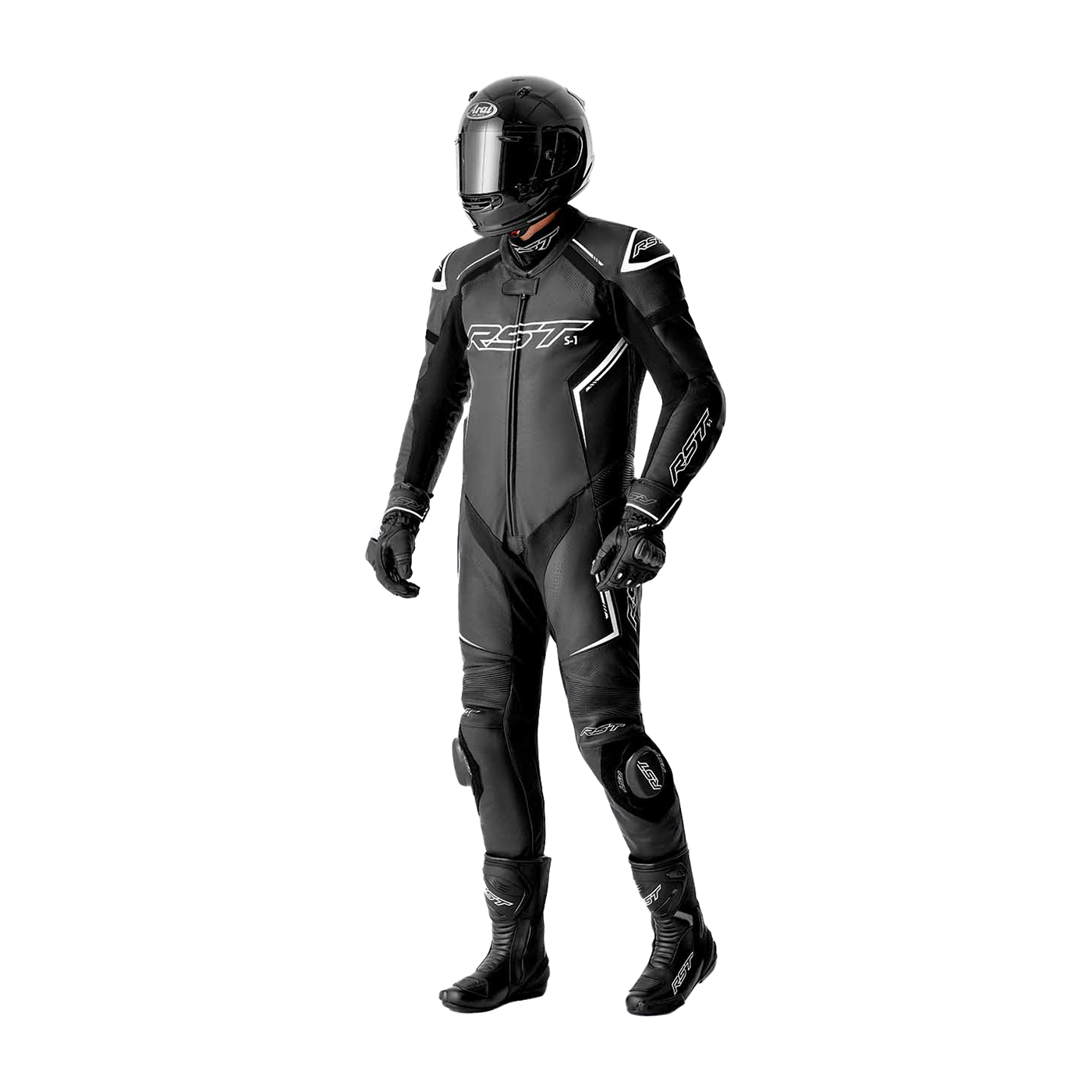 RST S1 D3O One Piece Leather Suit Black / Black / White - FREE UK Shipping, FREE 365 Day Returns | Moto Central