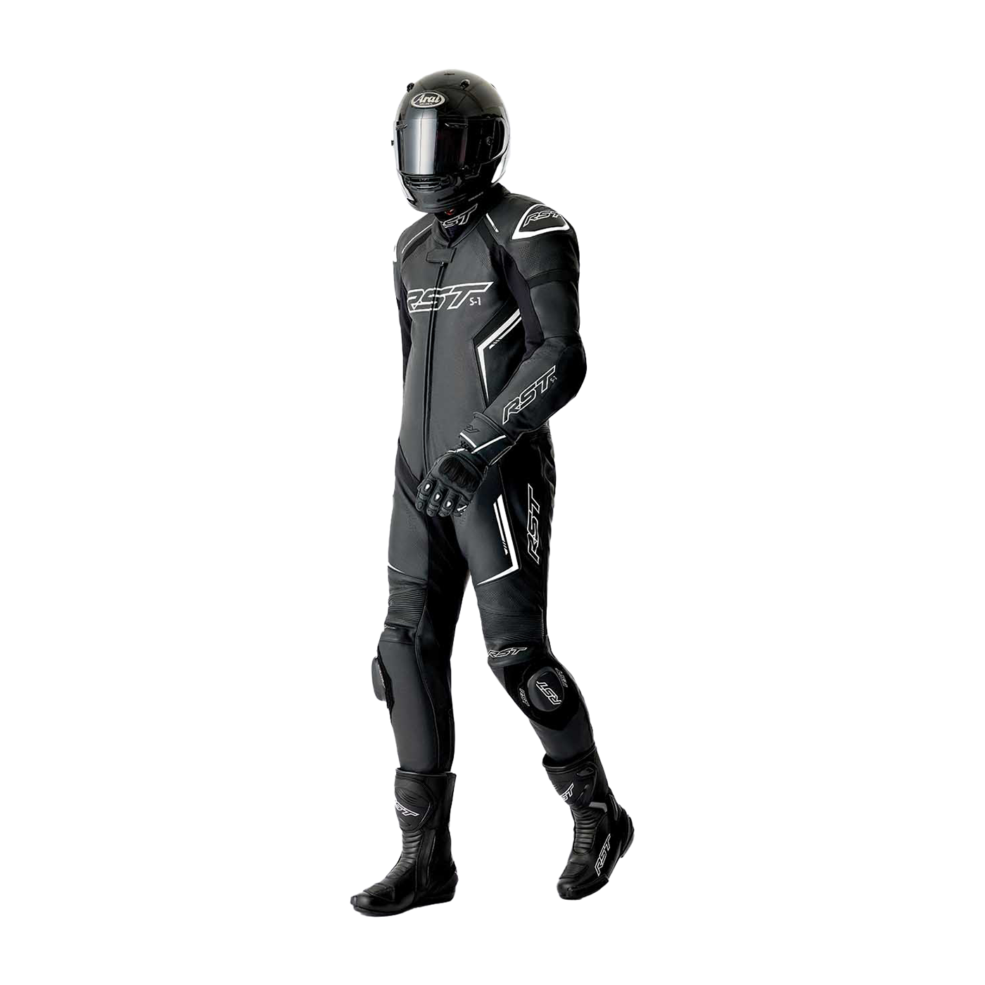 RST S1 D3O One Piece Leather Suit Black / Black / White - FREE UK Shipping, FREE 365 Day Returns | Moto Central