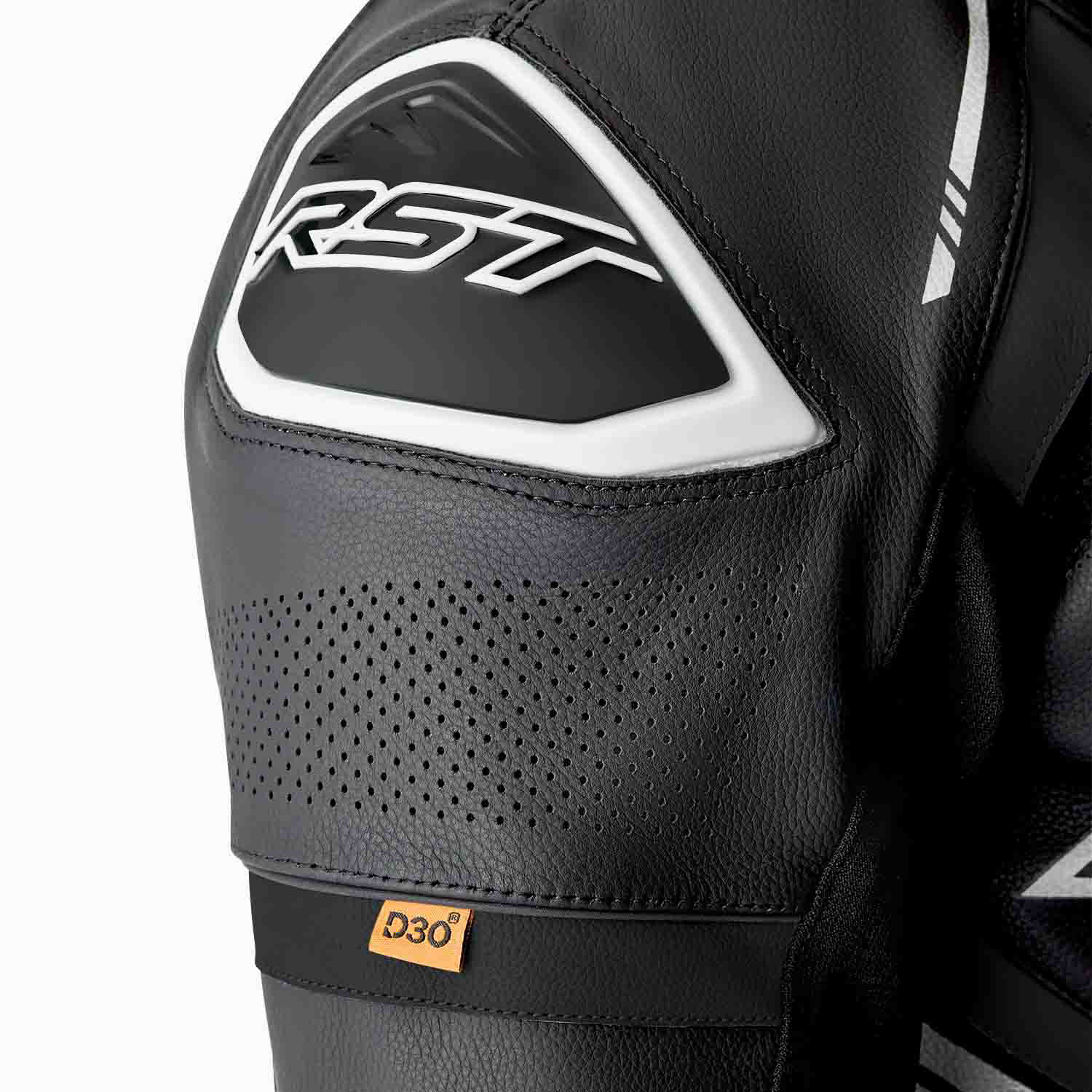 RST S1 D3O One Piece Leather Suit Black / Black / White - FREE UK Shipping, FREE 365 Day Returns | Moto Central