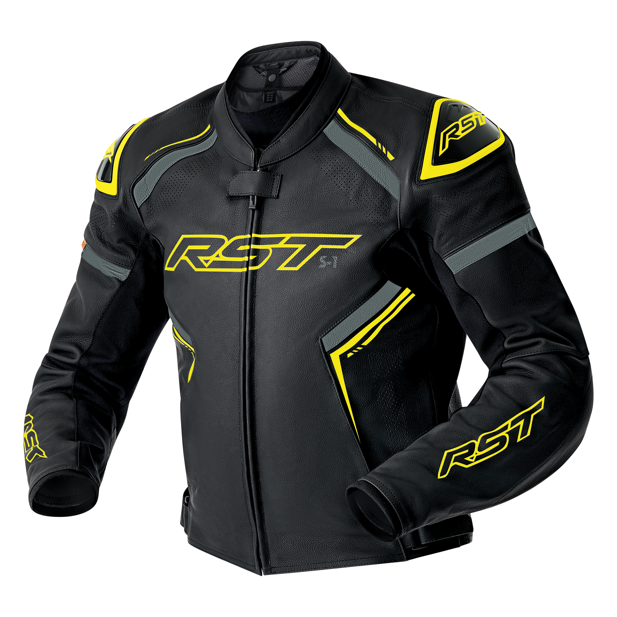 RST S1 D3O Leather Jacket Black / Grey / Fluo Yellow - FREE UK Shipping, FREE 365 Day Returns | Moto Central