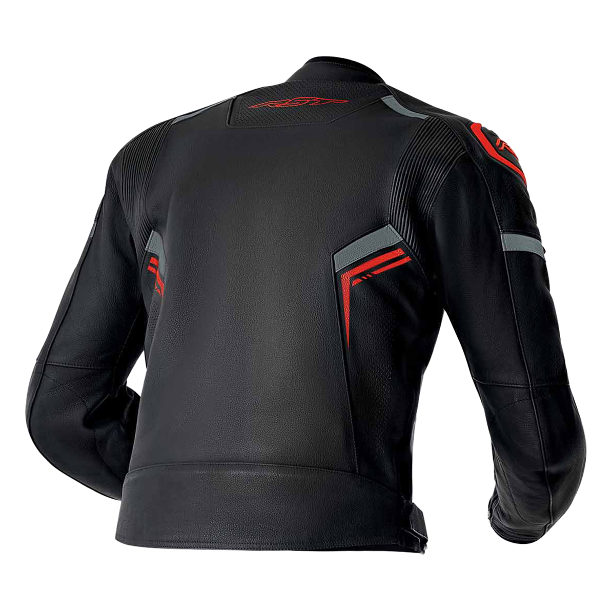 RST S1 D3O Leather Jacket Black / Grey / Red - rear three-quarter view