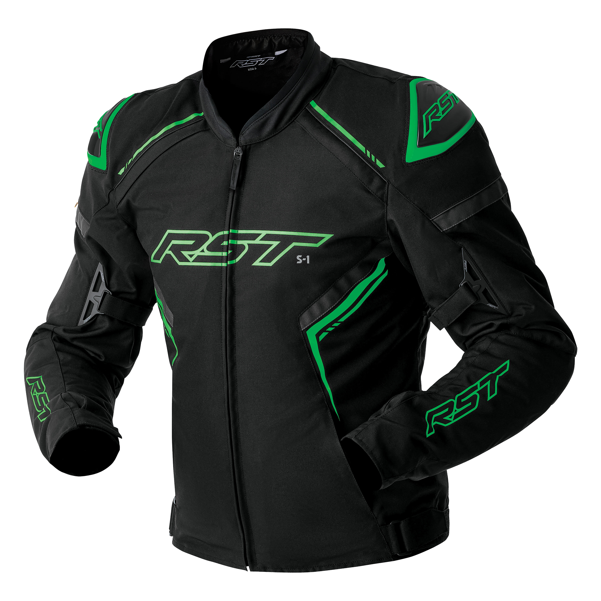 RST S1 D3O Textile Jacket Black / Grey / Fluo Green - FREE UK Shipping, FREE 365 Day Returns | Moto Central