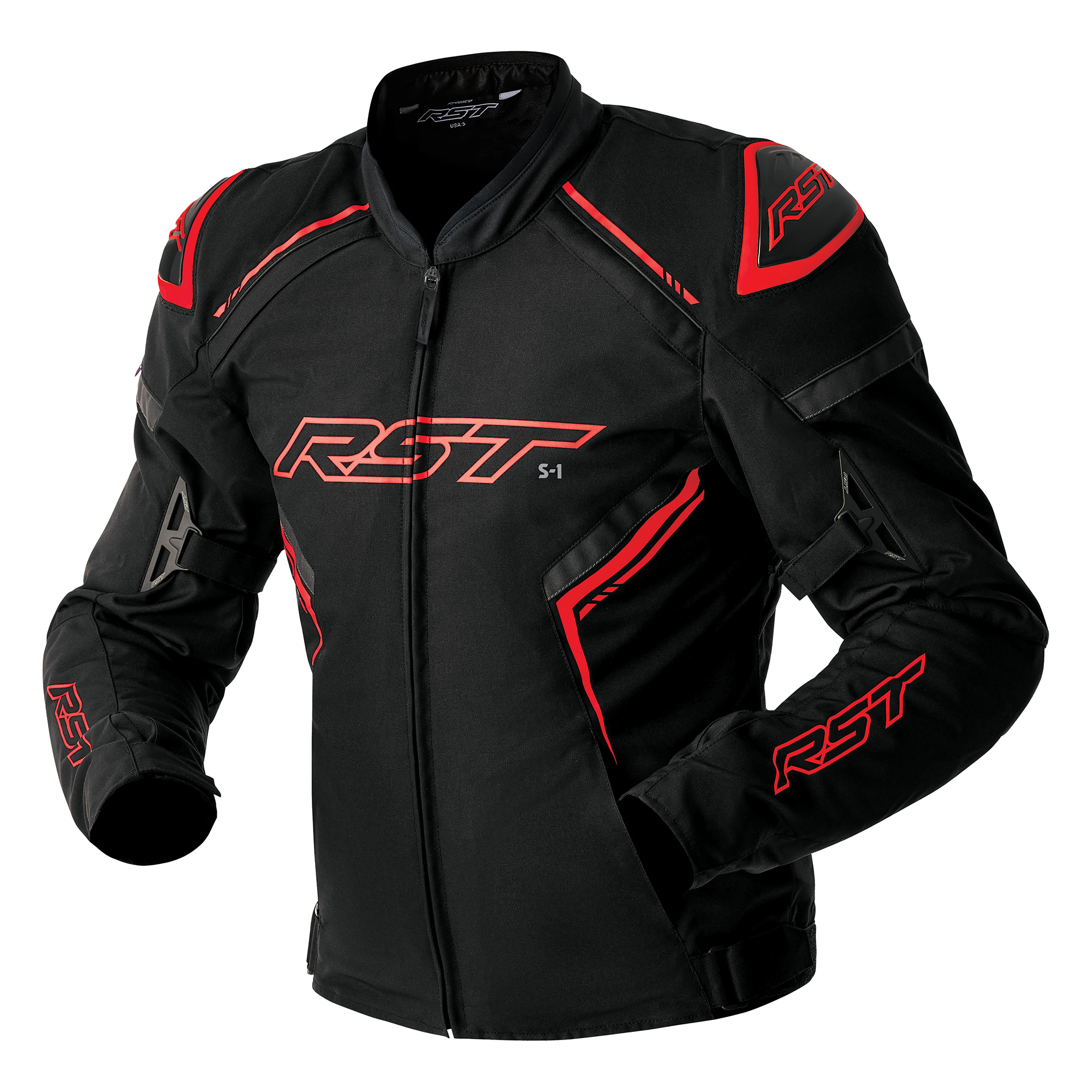 RST S1 D3O Textile Jacket Black / Grey / Red - FREE UK Shipping, FREE 365 Day Returns | Moto Central