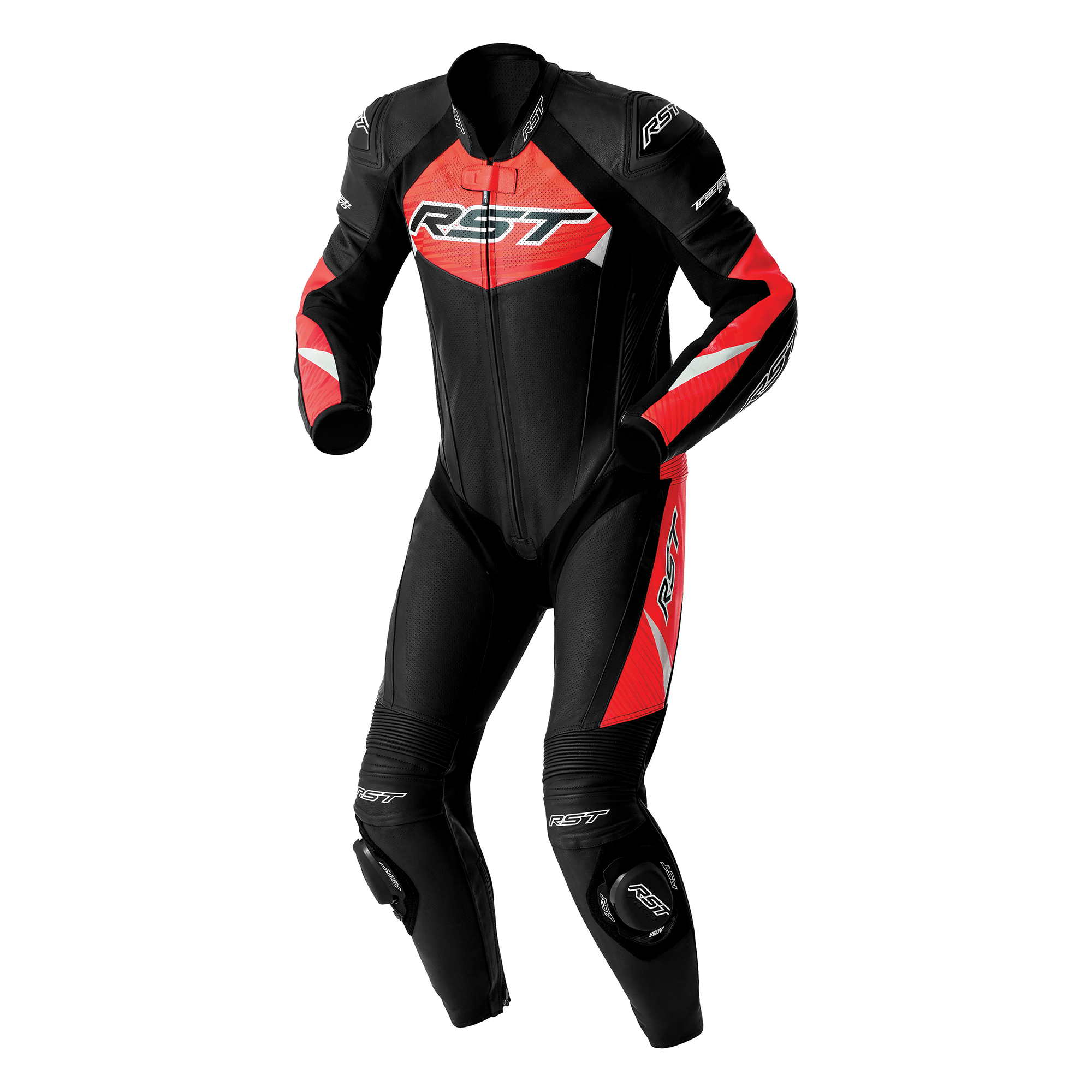 RST Tractech Evo D3O One Piece Leather Suit Black / Fluo Red - FREE UK Shipping, FREE 365 Day Returns | Moto Central
