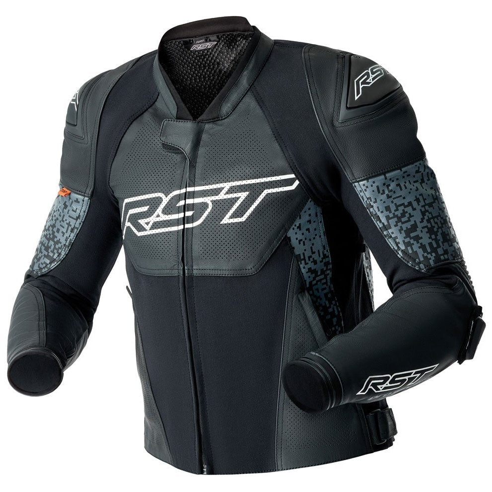 RST Pro Series Supersport-K D3O Leather Jacket Grey / Black, front three-quarter view