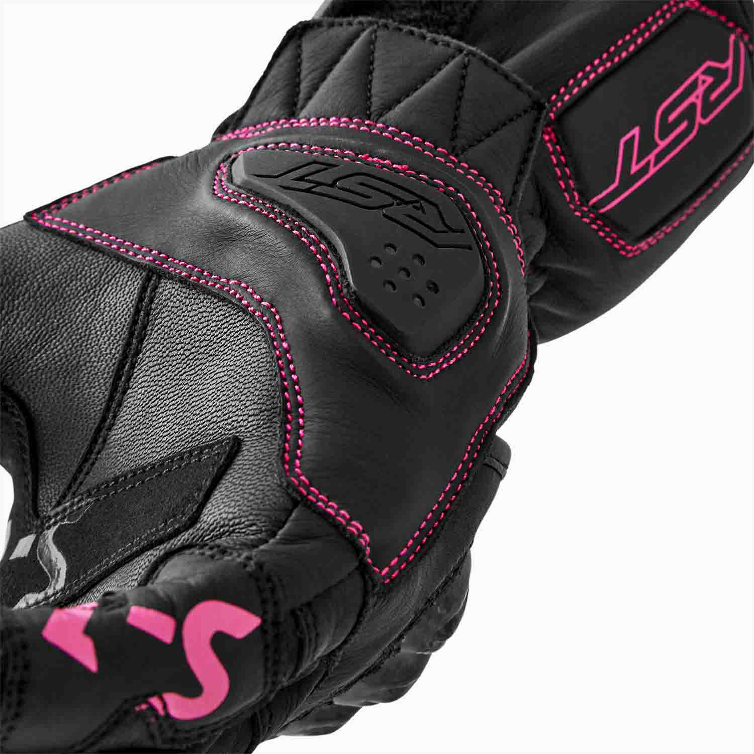 RST S1 Ladies Leather Gloves Black / Fluo Pink - FREE UK Shipping, FREE 365 Day Returns | Moto Central