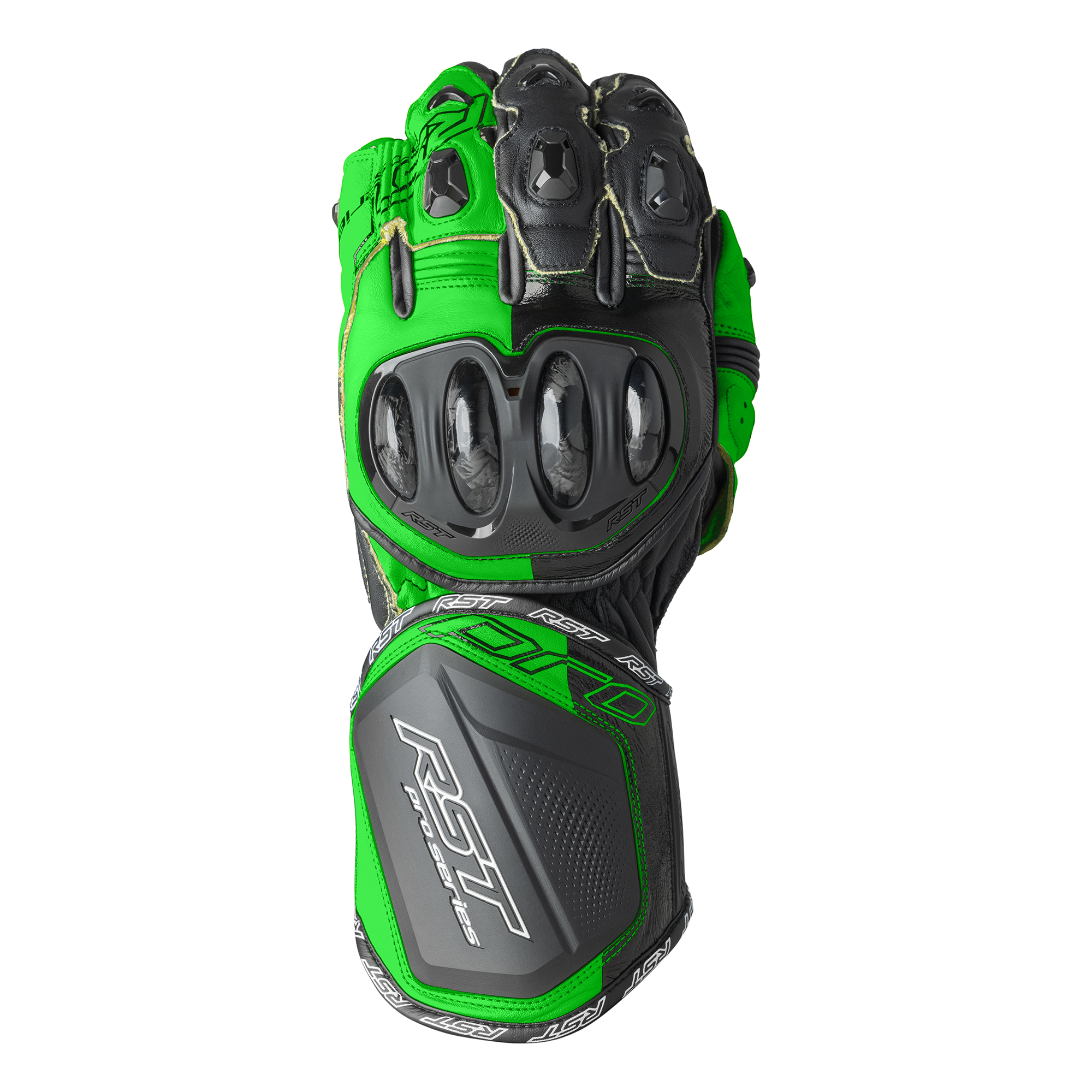 RST Pro Series GP D3O Leather Gloves Black / Fluo Green - FREE UK Shipping, FREE 365 Day Returns | Moto Central