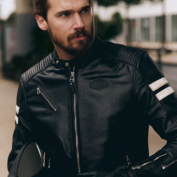 Segura Romeo Leather Jacket Black / White FREE UK Delivery, FREE 365 Day Returns | Moto Central
