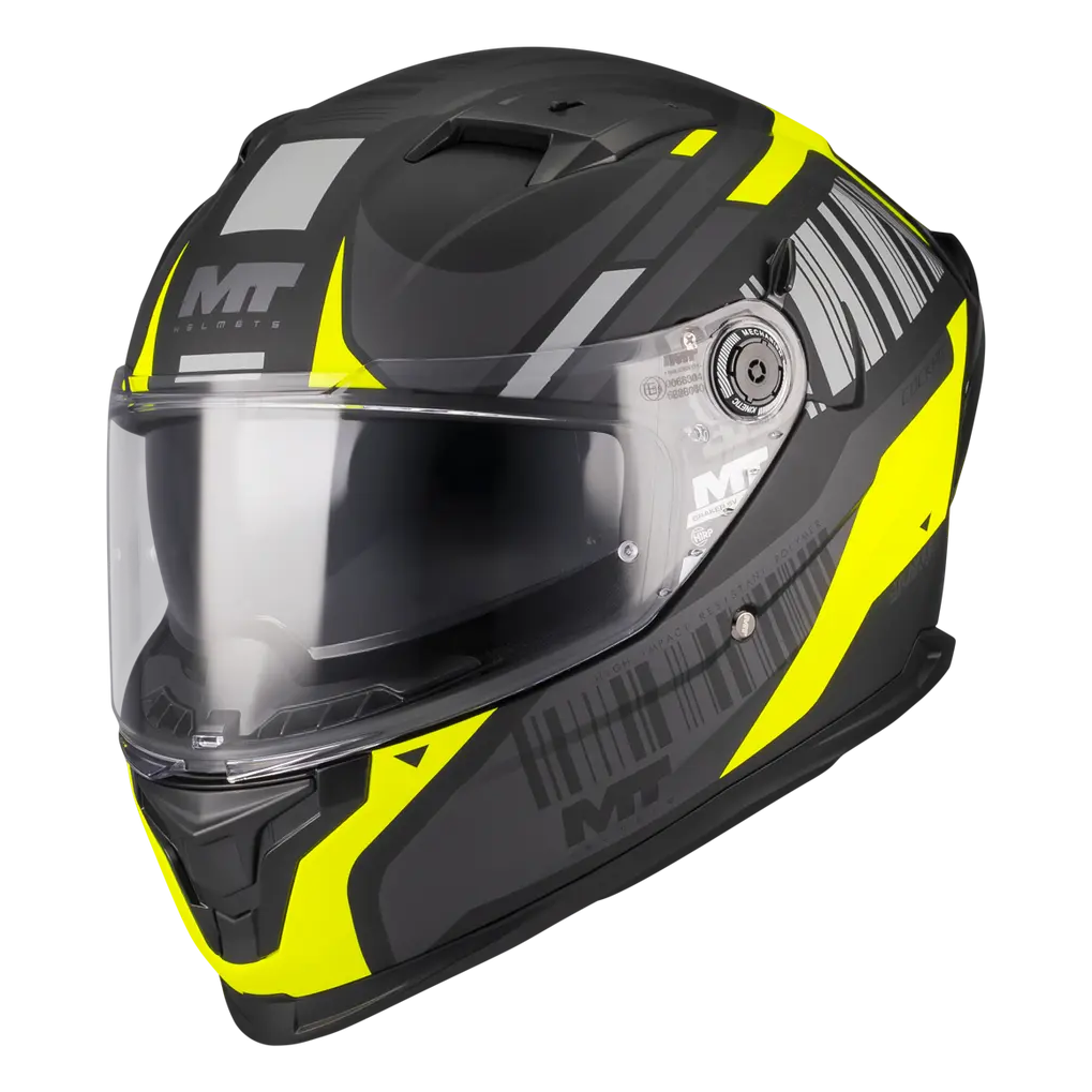 MT Helmets Braker SV Cockpit B13 Matt Black / Fluo Yellow motorcycle helmet, front three-quarter view