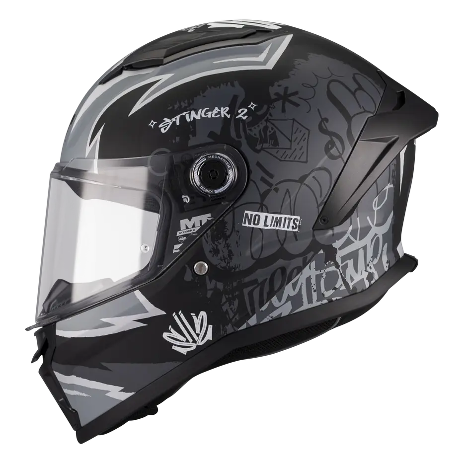 MT Helmets Stinger 2 Youth Tagger B2 Matt Black / Grey, left-side profile