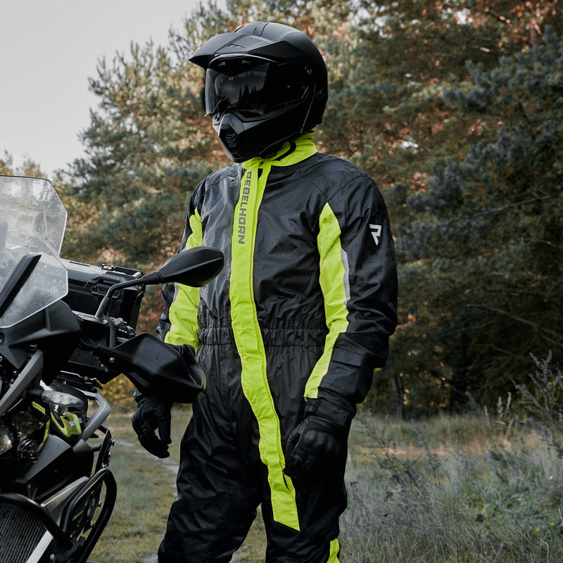 Rebelhorn Travel Waterproof Over Suit Black / Fluo Yellow FREE UK Delivery, FREE 365 Day Returns | Moto Central