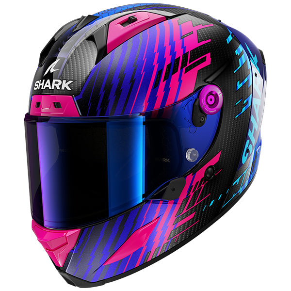 Shark Aeron Edgy Carbon / Blue / Purple - FREE UK Shipping, FREE 365 Day Returns | Moto Central