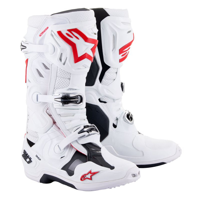 Alpinestars Tech 10 Supervented Off-Road Boots White / Bright Red - motorcycle boot side profile