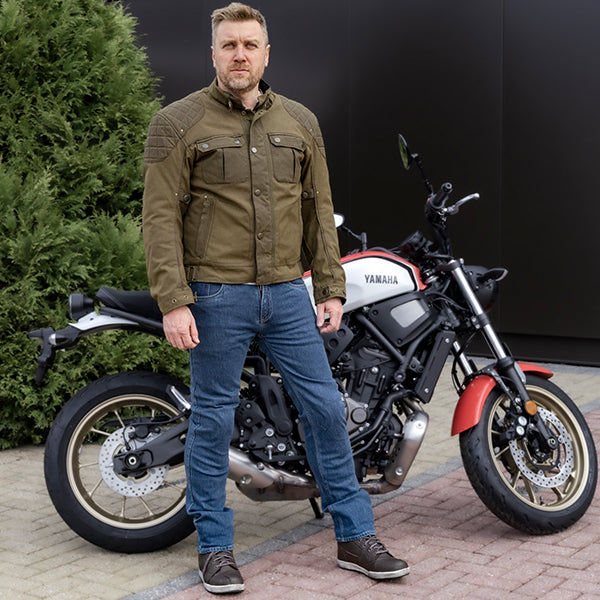 Richa Carter Riding Denim Jeans Stone Wash Blue