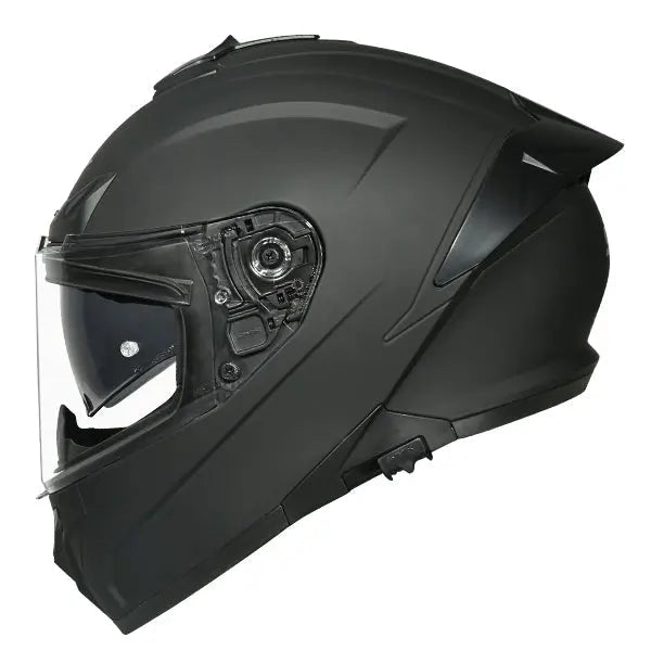 SMK Typhoon Unicolour MA200 Matt Black helmet, side three-quarter view