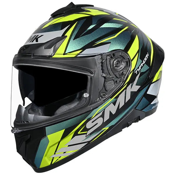 SMK Typhoon Rival GL254C Black / Grey / Fluo Yellow helmet, three-quarter view