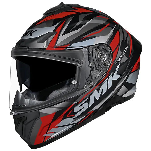 SMK Typhoon Rival MA267 Black / Grey / Red helmet, three-quarter view