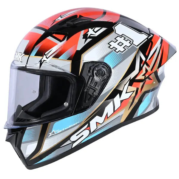 SMK Stellar Sport Uno GL263 Red / White / Black helmet, left-side three-quarter view