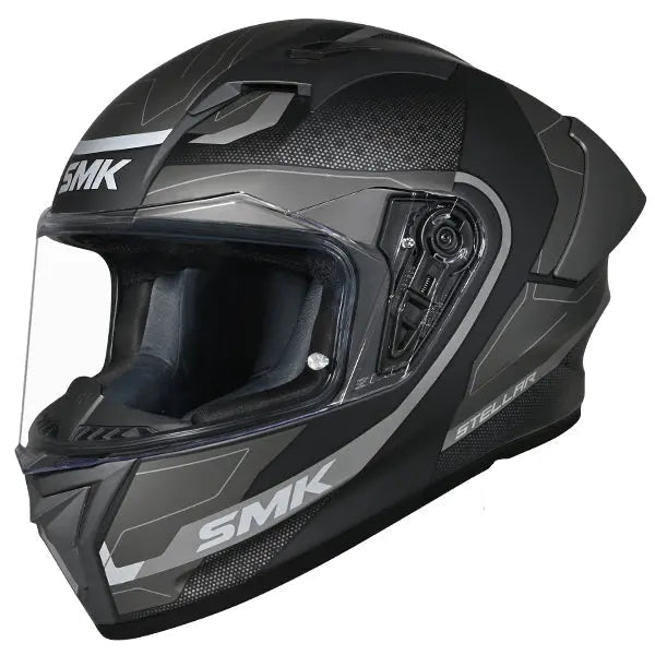 SMK Stellar Sport Flight MA266 Black / Grey / Anthracite front three-quarter view with dark visor included