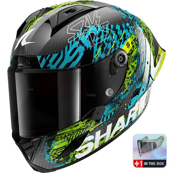 Shark Aeron-GP FIM 2 Speed-VIB Carbon / Blue / Green FREE UK Delivery, FREE 365 Day Returns | Moto Central