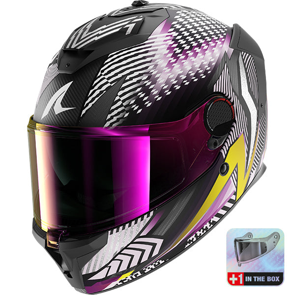 Shark Spartan GT PRO Carbon Sthyr Black / Violet / Yellow - FREE UK Delivery, FREE 365 Day Returns | Moto Central