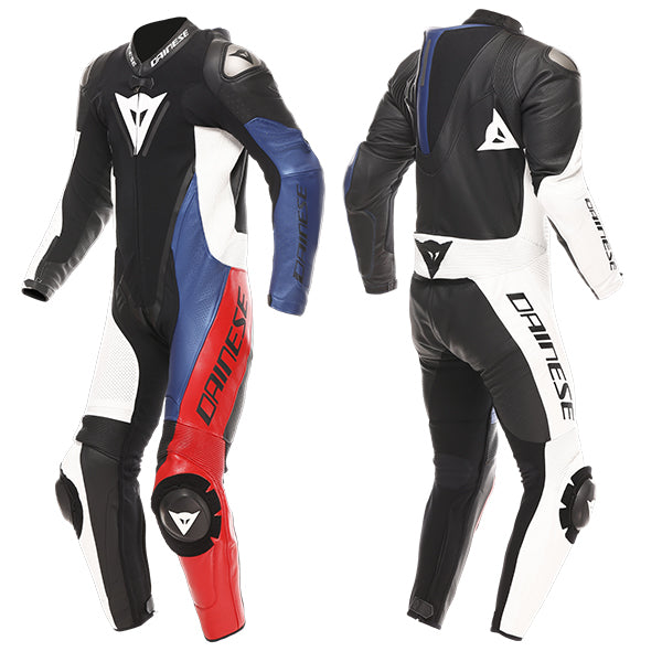 Dainese Demon Sprint Perforated 1 Piece Leather Suit Black / White / Red / Blue - FREE UK Delivery, FREE 365 Day Returns | Moto Central