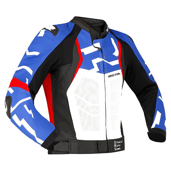 Richa Stradale Leather Jacket Blue / White / Blue / Red FREE UK Delivery, FREE 365 Day Returns | Moto Central