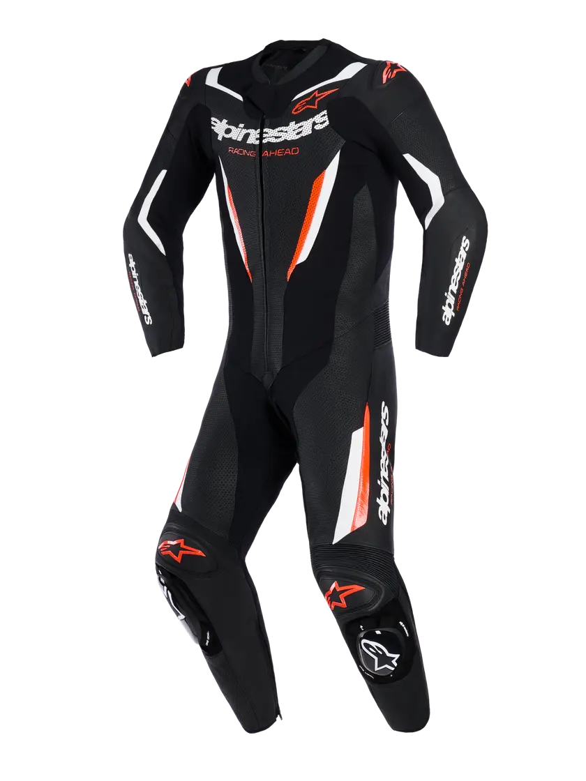 Alpinestars GP Force V2 One Piece Leather Suit Black / White / Fluo Red FREE UK Delivery, FREE 365 Day Returns | Moto Central