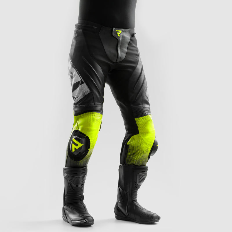 Rebelhorn Inferno Leather Trouser Black / White / Fluo Yellow FREE UK Delivery, FREE 365 Day Returns | Moto Central