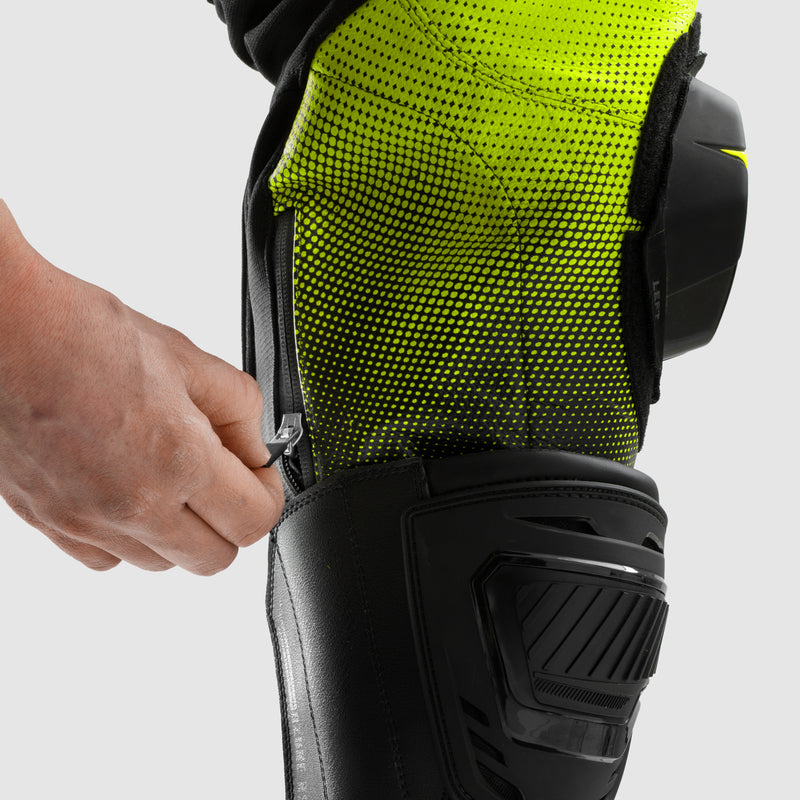 Rebelhorn Inferno Leather Trouser Black / White / Fluo Yellow FREE UK Delivery, FREE 365 Day Returns | Moto Central