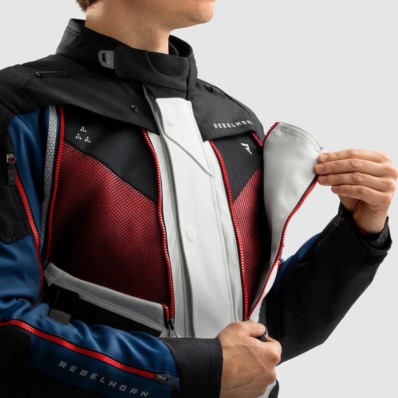 Rebelhorn Hardy 3.0 Textile Jacket Blue / Grey / Red FREE UK Delivery, FREE 365 Day Returns | Moto Central