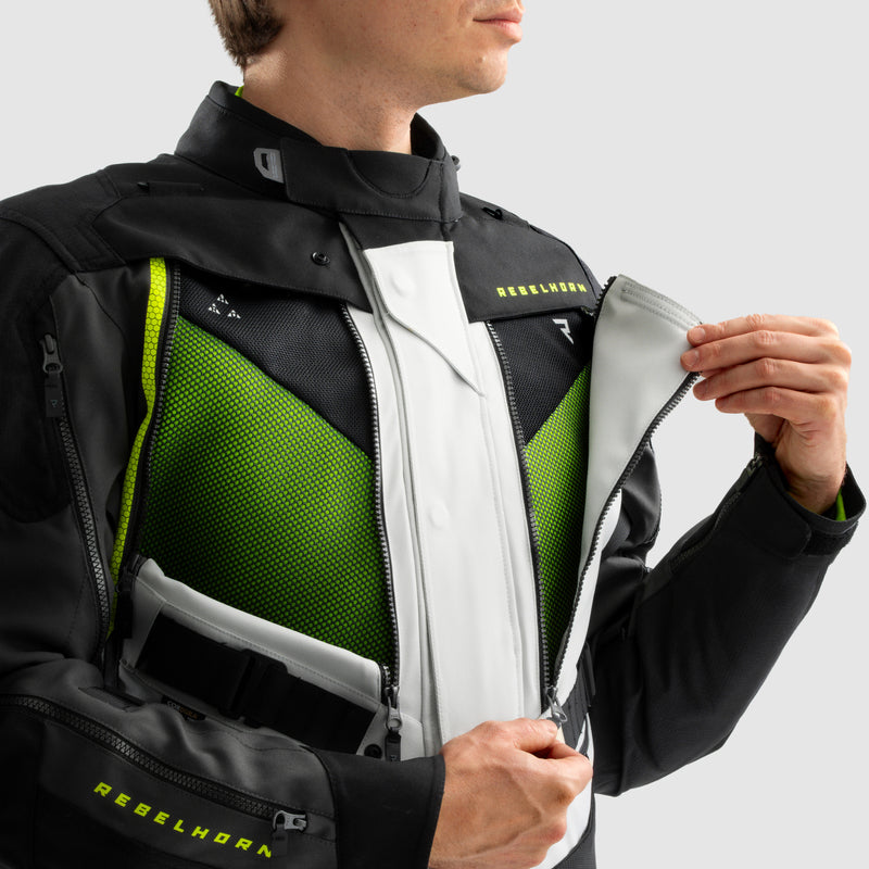 Rebelhorn Hardy 3.0 Textile Jacket Black / Light Grey / Fluo Yellow FREE UK Delivery, FREE 365 Day Returns | Moto Central