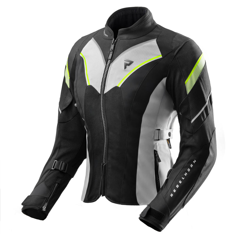 Rebelhorn Hiflow 5 Ladies Textile Jacket Black / Grey / Fluo Yellow FREE UK Delivery, FREE 365 Day Returns | Moto Central