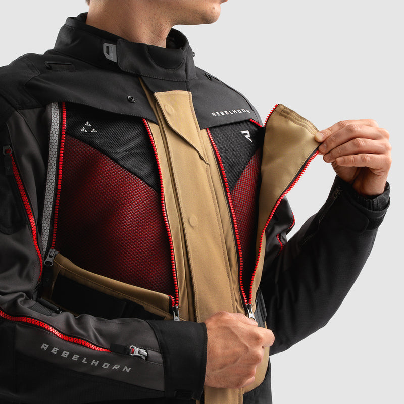Rebelhorn Hardy 3.0 Textile Jacket Desert / Grey / Red FREE UK Delivery, FREE 365 Day Returns | Moto Central