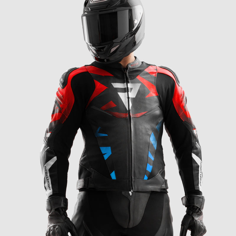 Rebelhorn Inferno Leather Jacket Black / Blue / White / Red FREE UK Delivery, FREE 365 Day Returns | Moto Central