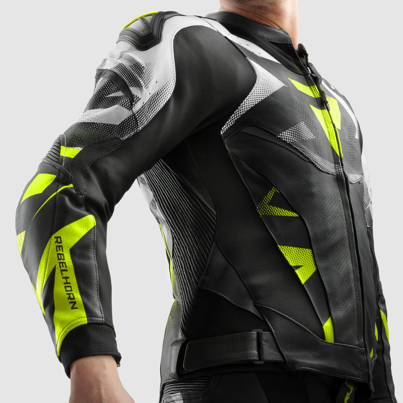Rebelhorn Inferno Leather Jacket Black / Fluo Yellow FREE UK Delivery, FREE 365 Day Returns | Moto Central