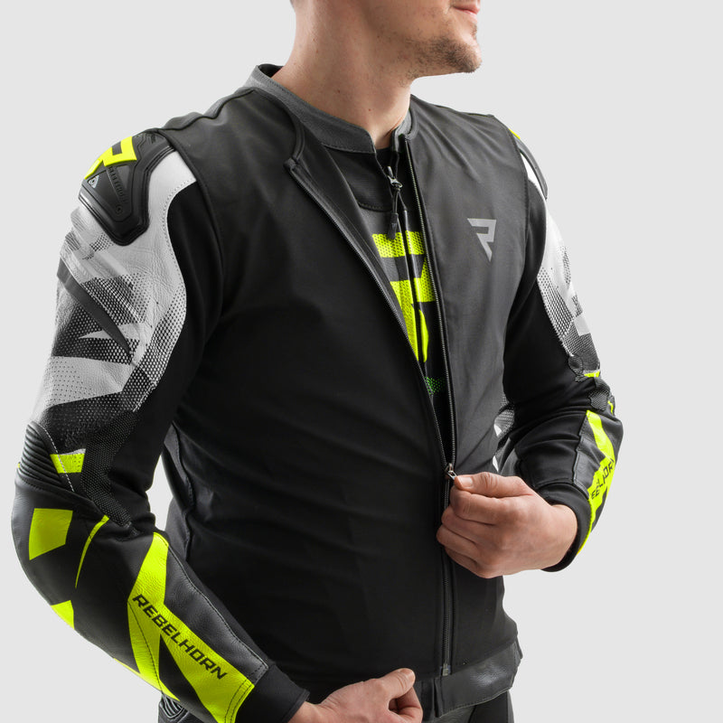 Rebelhorn Inferno Leather Jacket Black / Fluo Yellow FREE UK Delivery, FREE 365 Day Returns | Moto Central